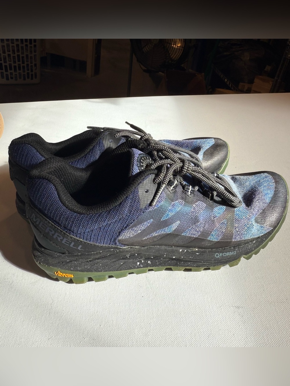 Merrell Women's Blue and Black Trail Runners with Green Outsole
